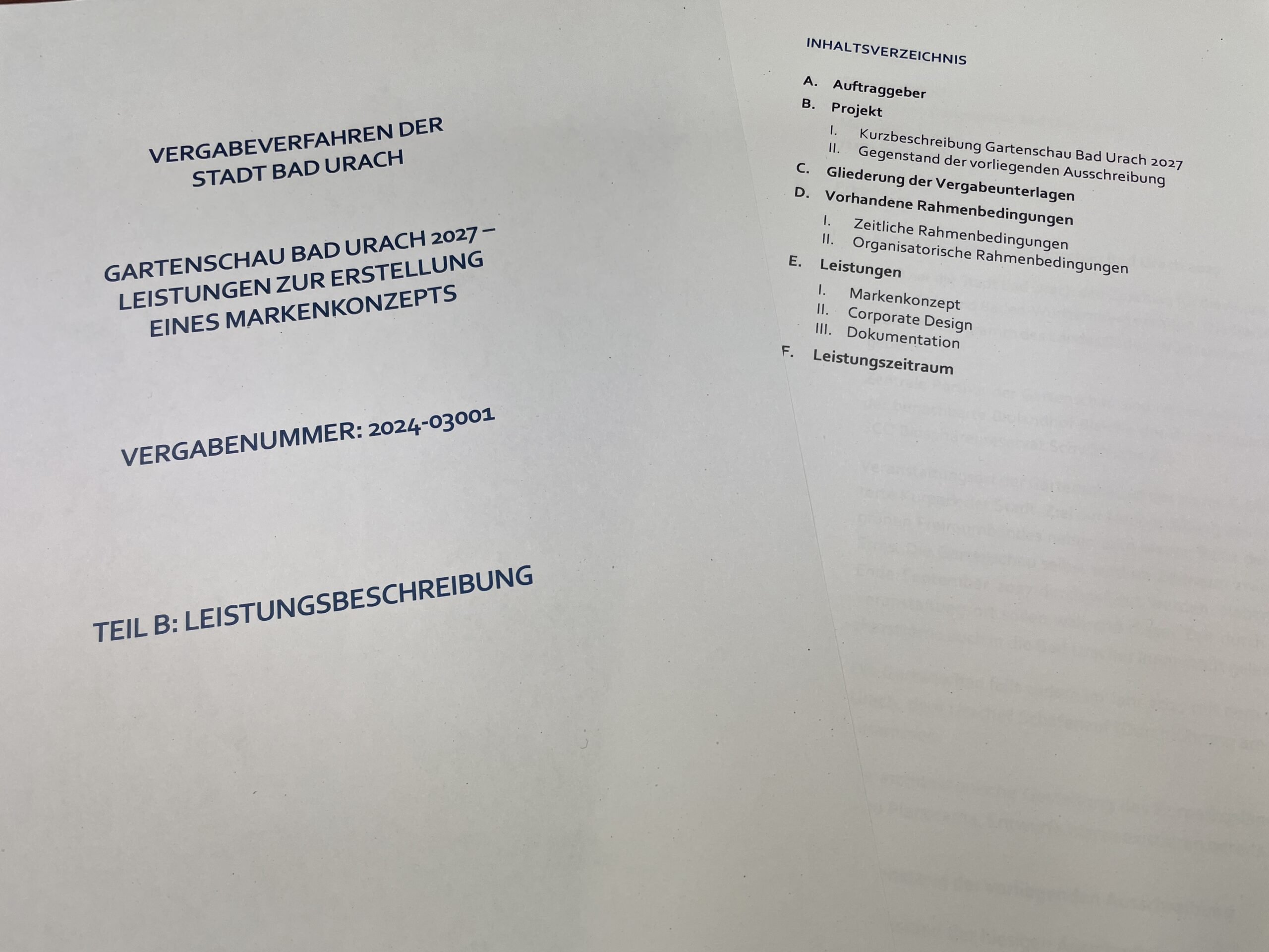 Vergabeverfahren zum Markenkernkonzept der Gartenschau Bad Urach, Unterlagen