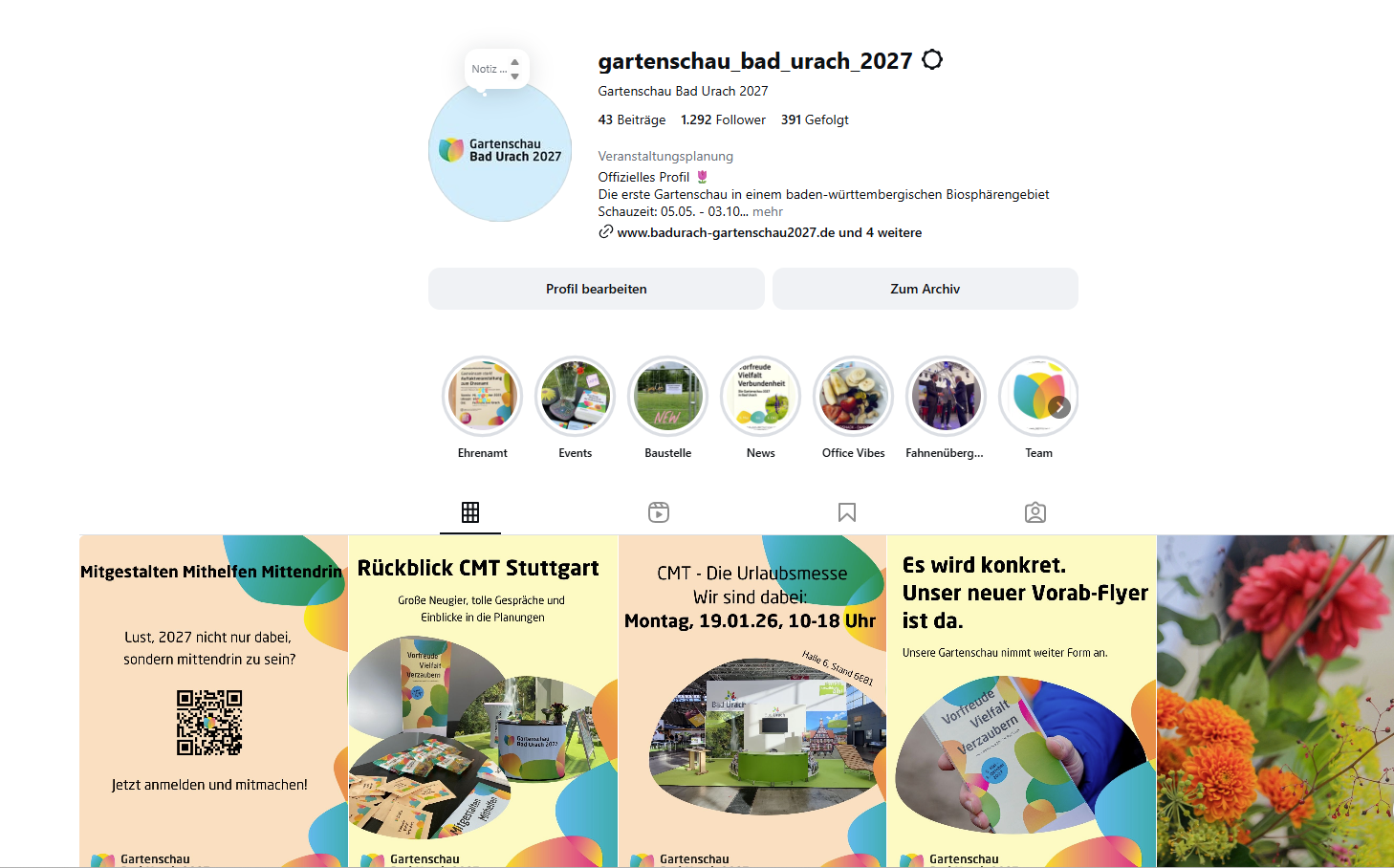 Instagram Account Gartenschau Bad Urach 2027