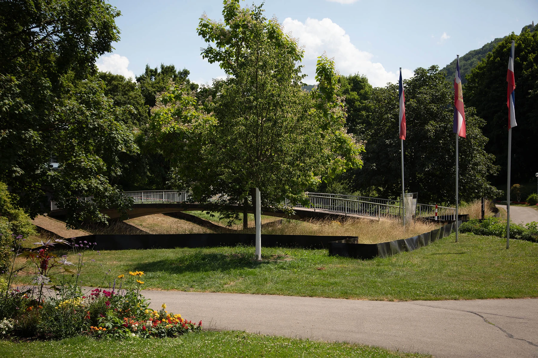 Ansicht Kurpark vor Beginn der Bauarbeiten, Blick Bogenbrücke